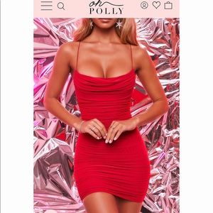 Oh Polly Ruched Bodycon Mini Dress in Red